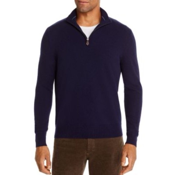 The Men's Store Bloomingdales Sweater Cashmere Navy 1/4 Zip Long Sleeve Collar S